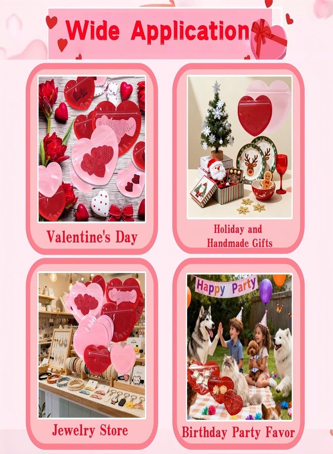 MITOB 100 Pack 3.35 x 3.94 inch Small Packets Pink Heart Shaped Transparent Reusable Resealable Bags Cute Jewelry Packaging for Homemade Earring Bracelets Candy Snack Party Favor Wedding Goodies - Image 4